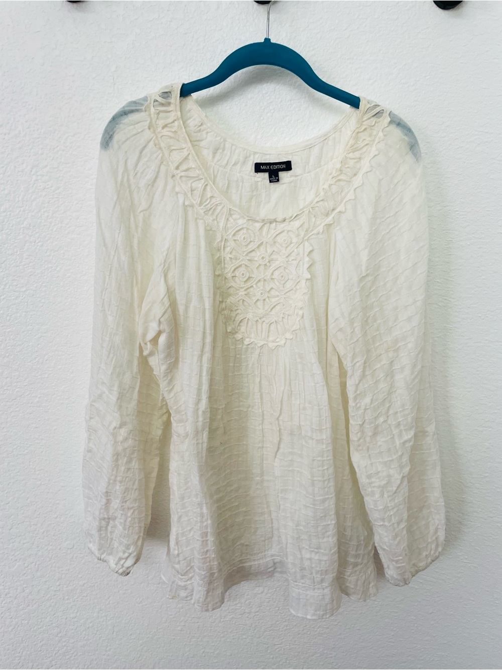Max Edition Cream Lace-Trim Long-Sleeve Tunic